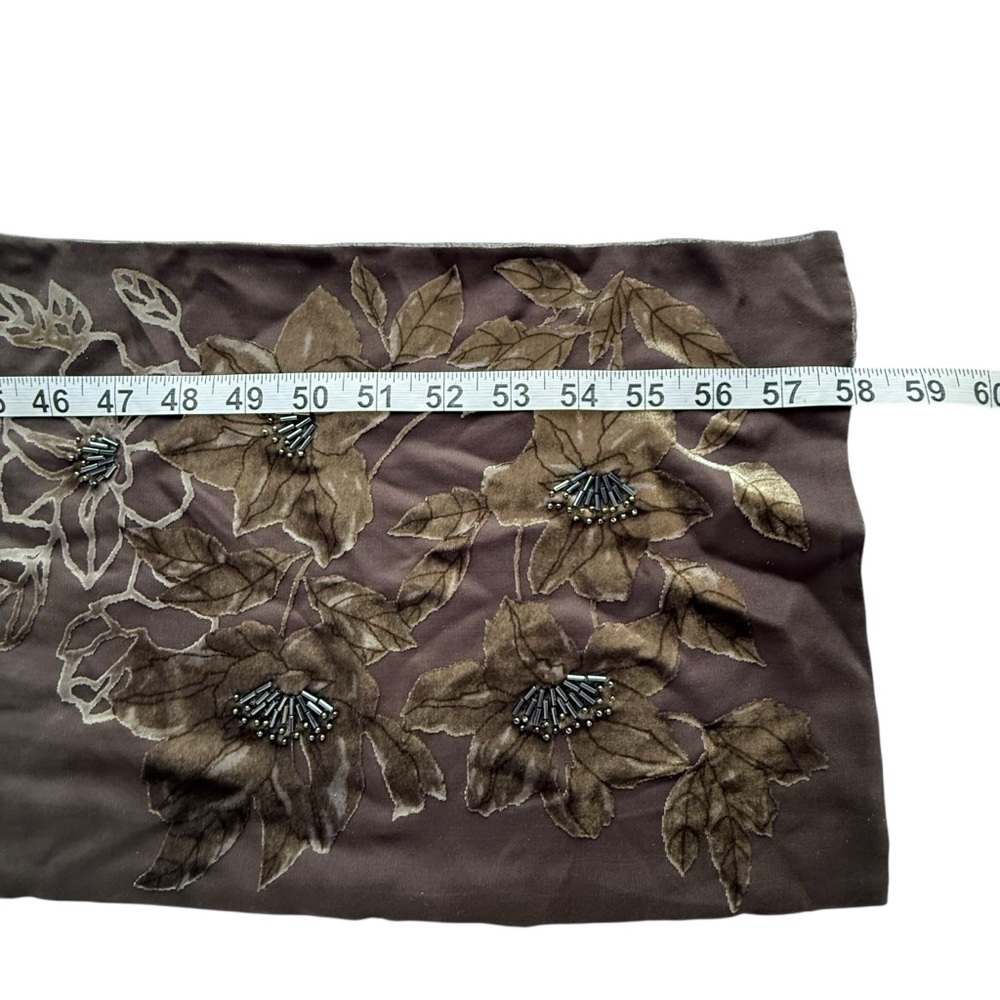 Ellen Tracy Brown Silk Velvet Beaded Floral Embroidered Scarf - Picture 10 of 10